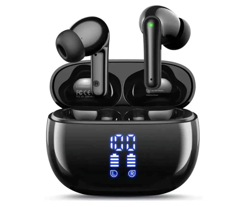 Wireless Earbuds, Bluetooth Ear Buds Headphones, 40H Long Playtime, Stereo Deep Bass, LED Power Display, IPX7, Lightweight in Ear Earphone with Mic for iPhone Android Phone