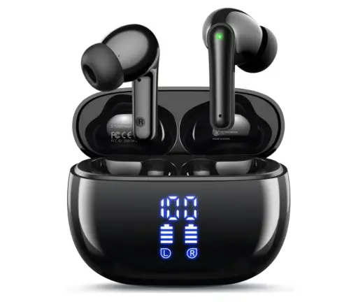 Wireless Earbuds, Bluetooth Ear Buds Headphones, 40H Long Playtime, Stereo Deep Bass, LED Power Display, IPX7, Lightweight in Ear Earphone with Mic for iPhone Android Phone
